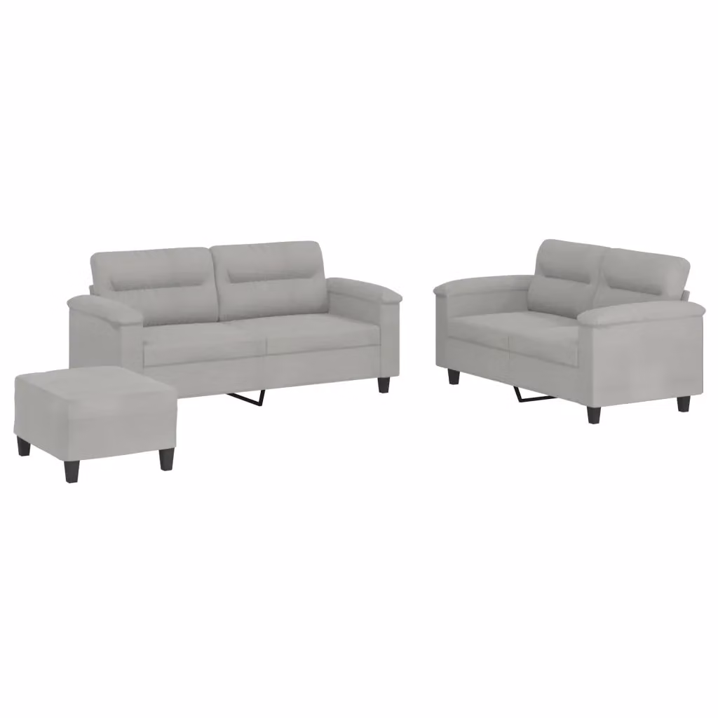 Set di divani 3 pezzi vidaXL in tessuto microfibra grigio con cuscini per soggiorno in stile moderno – 2