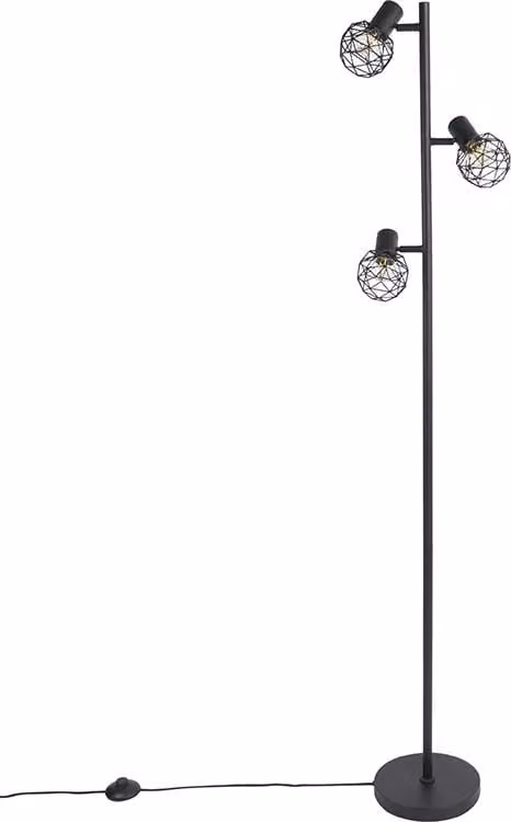 Lampada da terra di design, nera, a 3 luci, regolabile, con struttura a rete