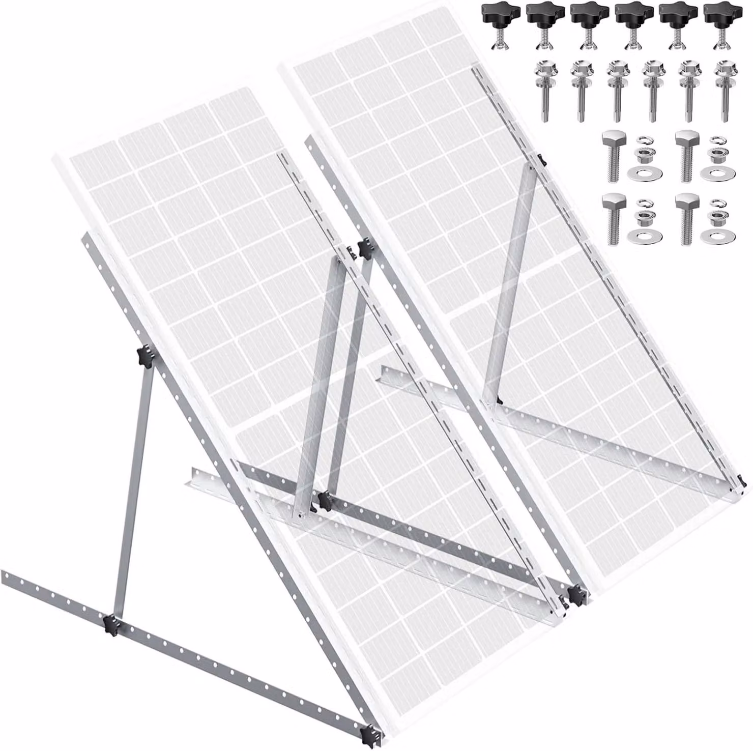 Supporti regolabili per pannelli solari, adatti a camper e tetti - Set da 2 - 114 cm - Gambe pieghevoli - Angolo regolabile in più posizioni - Realizzati in lega di alluminio