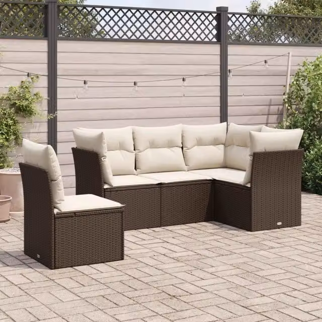 Set Divano da Giardino 5 pz con Cuscini Marrone in Polyrattan 3217643