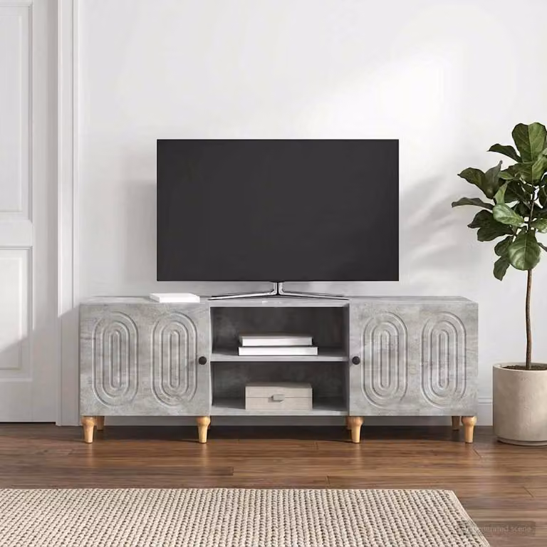 Mobile TV moderno vidaXL in legno ingegnerizzato e MDF, Grigio Cemento, L: 150 cm, P: 31 cm, H: 50 cm