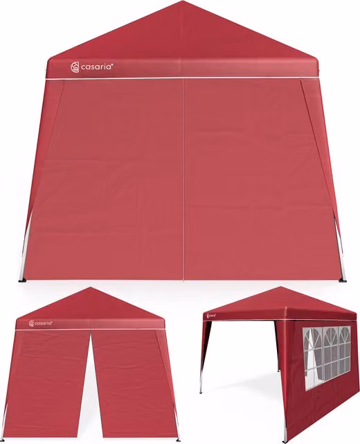 Gazebo pieghevole Capri Casaria rosso con 2 pareti laterali con finestra, L: 300 cm, P: 300 cm, H: 250 cm