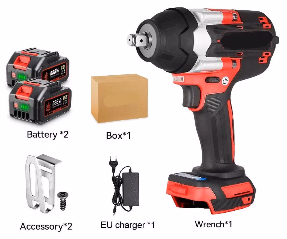 Chiave a percussione a batteria - Avvitatore a percussione a batteria con coppia di 1800 Nm e due batterie - Colore rosso