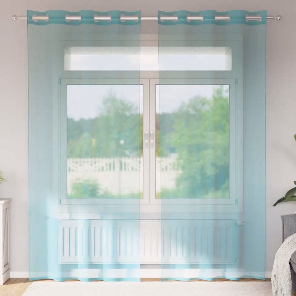 Set di 2 tende in voile semitrasparenti vidaXL con occhielli, colore turchese, L: 140 cm, H: 245 cm