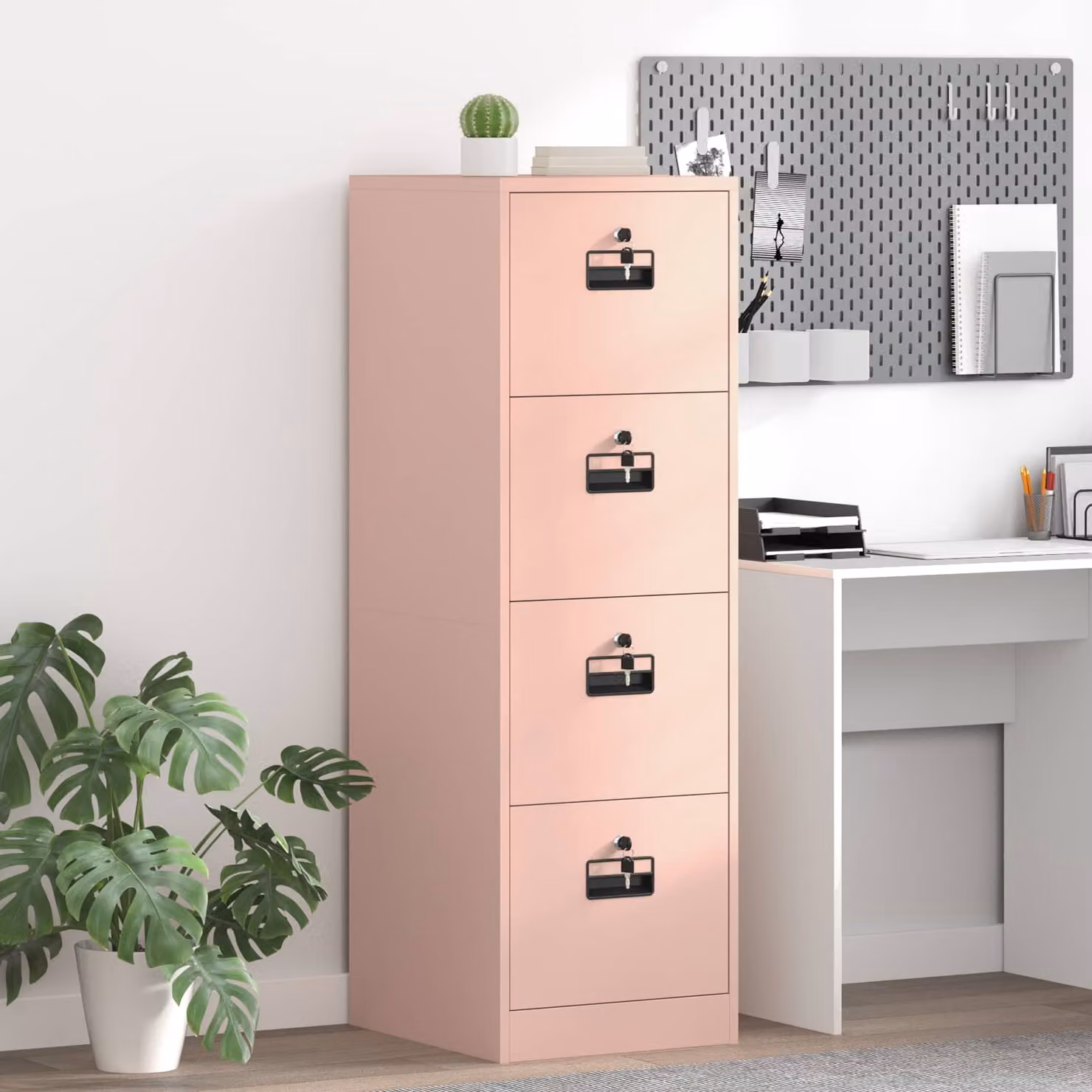 Armadio per file vidaXL in metallo rosa con cassetti e serratura, stile industriale, L: 44 cm, P: 50 cm, H: 139 cm – 1