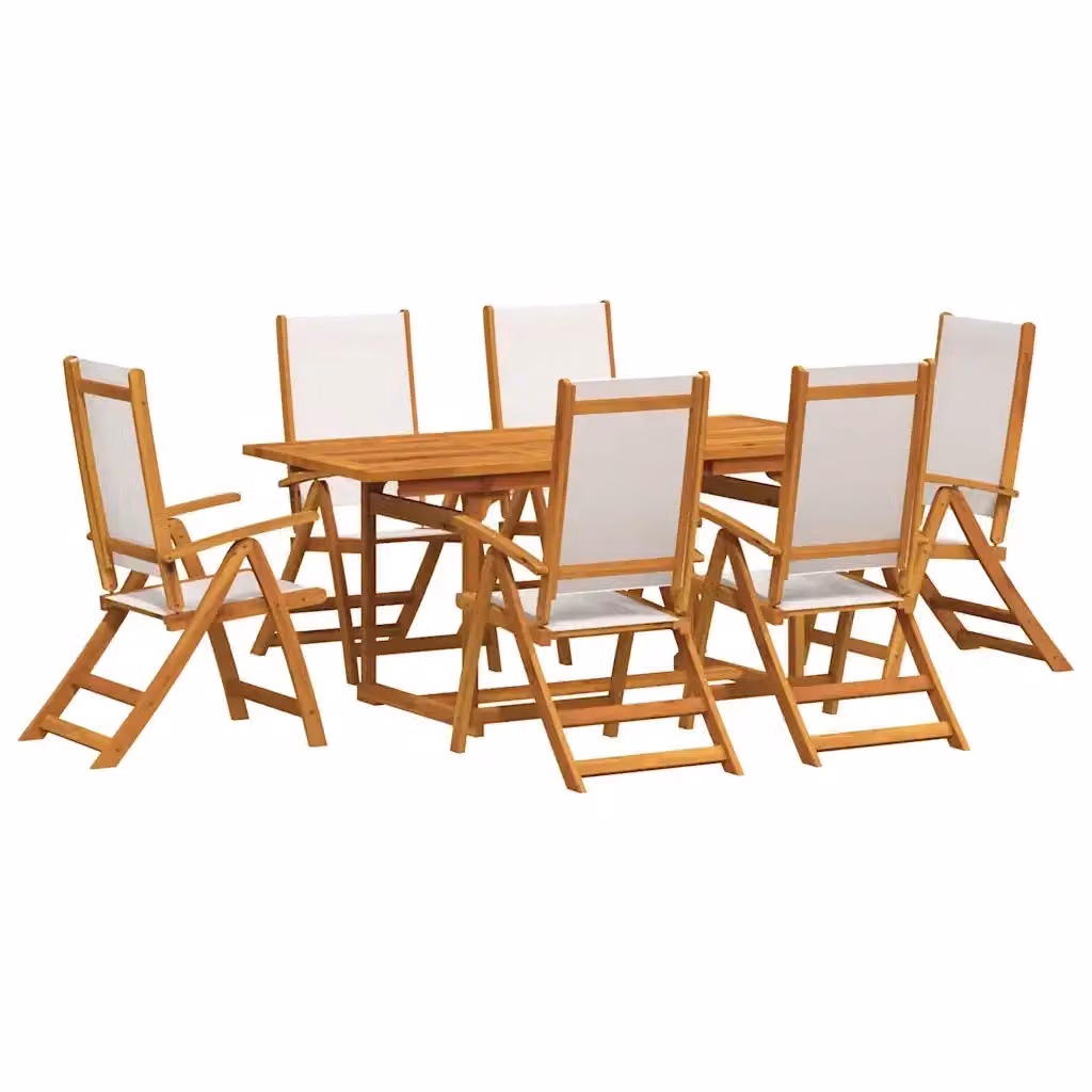 Set Pranzo da Giardino vidaXL in 7 Pezzi in Legno di Acacia Oliato e Textilene, Colore Marrone e Grigio, L/P/H: 120 x 75 x 80 cm – 2