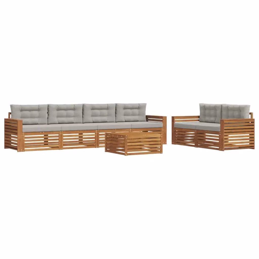 Set di divani da esterno moderno vidaXL in legno di acacia e plastica, 7 pezzi, Grigio – 2