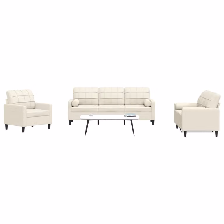 Maison Exclusive - Set divano 3 pezzi con cuscini e cuscini cervicali in velluto color crema