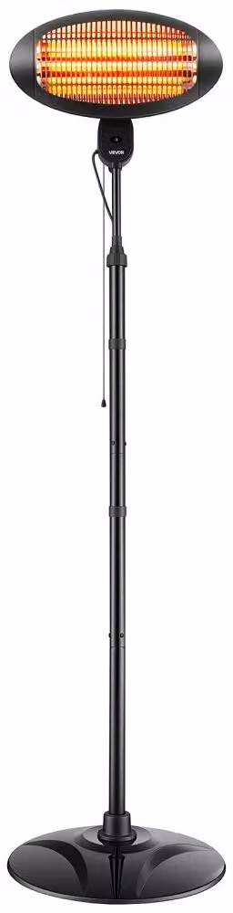Stufa a infrarossi da 2000 W, colore nero - 3 livelli di riscaldamento - Acciaio laminato a freddo - Adatta per terrazzi, balconi e cortili interni