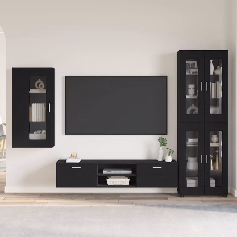 Set mobile TV moderno vidaXL FLORIN in legno nero L: 150 cm, P: 39 cm, H: 30 cm