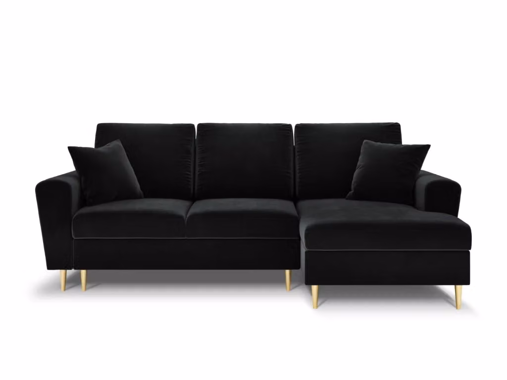 Divano convertibile angolare destro Kyoto Cosmopolitan Design con contenitore, 4 posti, velluto nero e oro, L 241 x P 114,6 x H 88 cm – 2