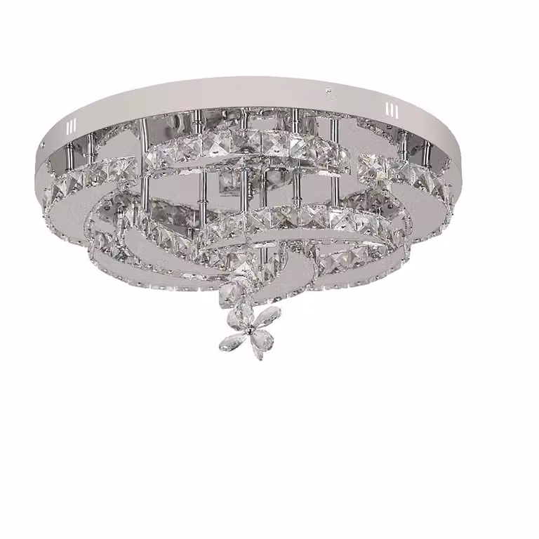 Lampada a sospensione moderna in cristallo, con strisce LED da 56W, luminosità regolabile e finitura argento. Design versatile
