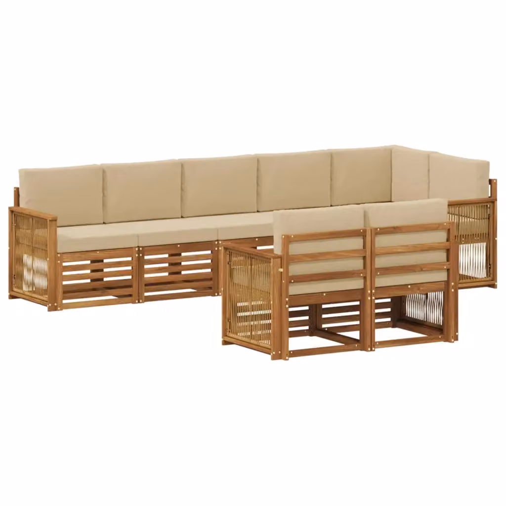 Set di divani da esterno vidaXL in legno di acacia con cuscini beige e marrone per giardino e terrazza – 2
