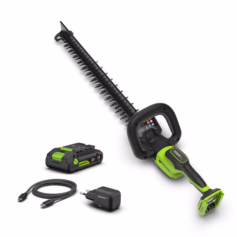 Greenworks POWERALL 24V Tagliasiepi a batteria con lama in acciaio da 56 cm e batteria 2Ah, colore verde