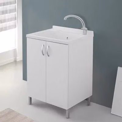 Mobile lavatoio bianco moderno con ante a battente e finitura opaca L: 60 cm, P: 50 cm