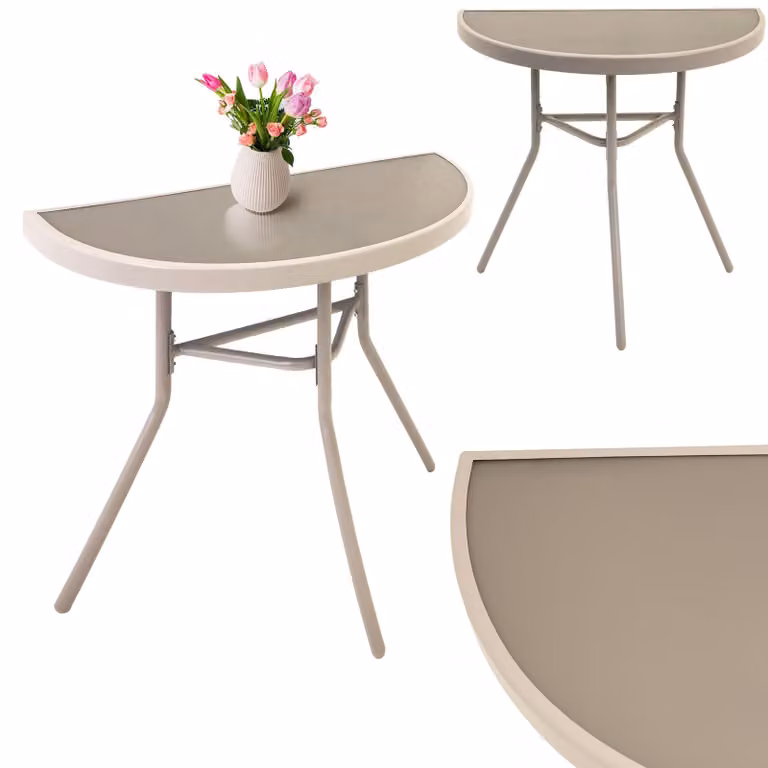JUMI tavolino da balcone, tavolo da giardino beige in vetro e metallo