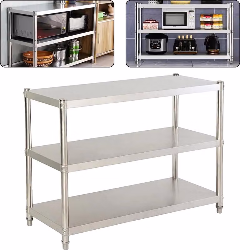 Scaffale da cucina, acciaio inox, 3 ripiani, dimensioni 80X40X80 cm, carico massimo 30 kg, montaggio semplice