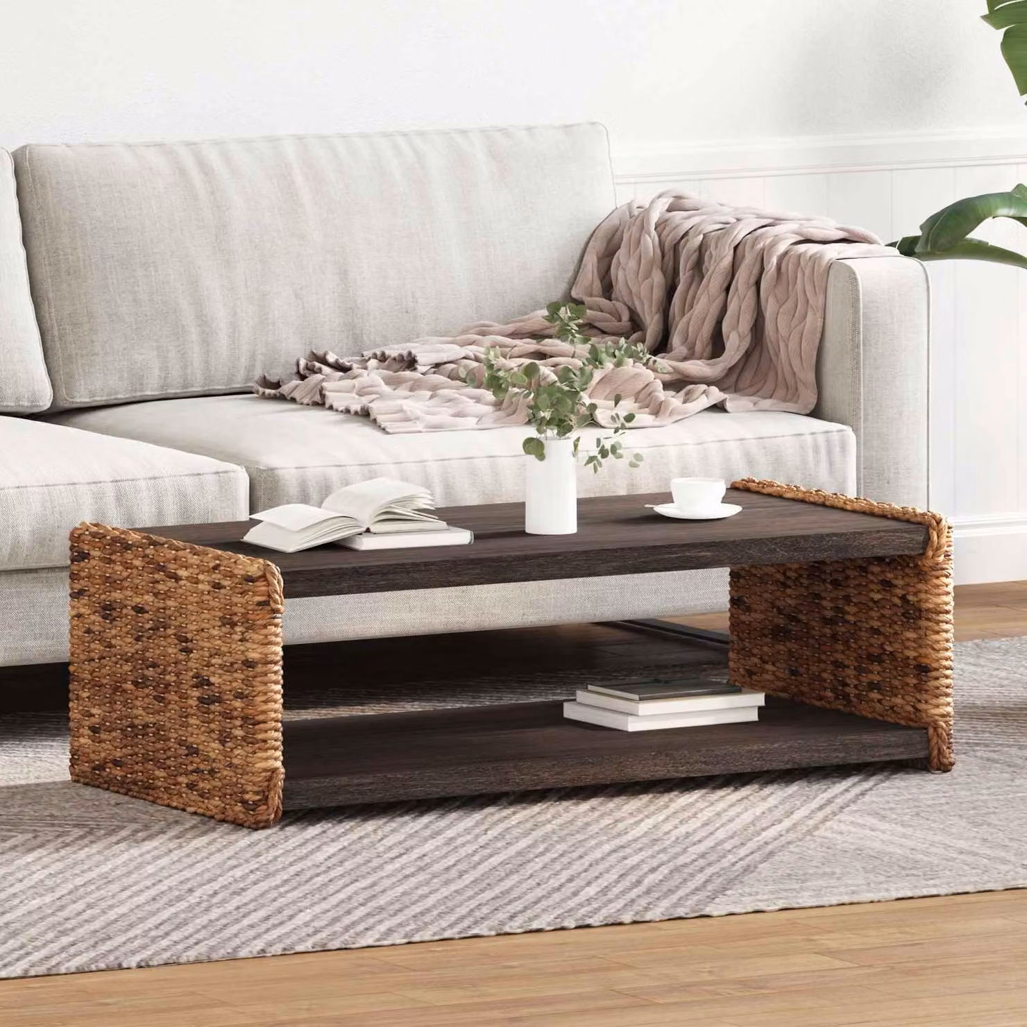 Maison Exclusive - Tavolino da caffè in legno di mogano massello, finitura naturale, dimensioni 110 x 55 x 35 cm
