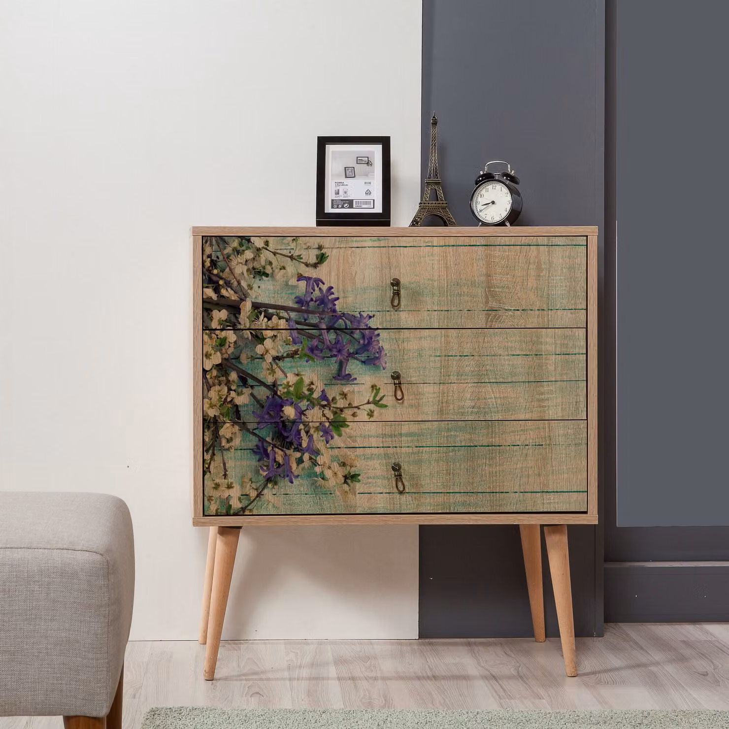 Skye Decor, Trio - 727, cassettiera, rovere Sonoma, 100% pannelli truciolari rivestiti in melamina, 80 x 40 x 90 cm