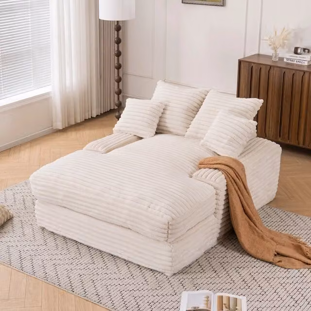 Divano Letto con Cuscini ¨C MINIMAL ¨C Tessuto a Coste Beige