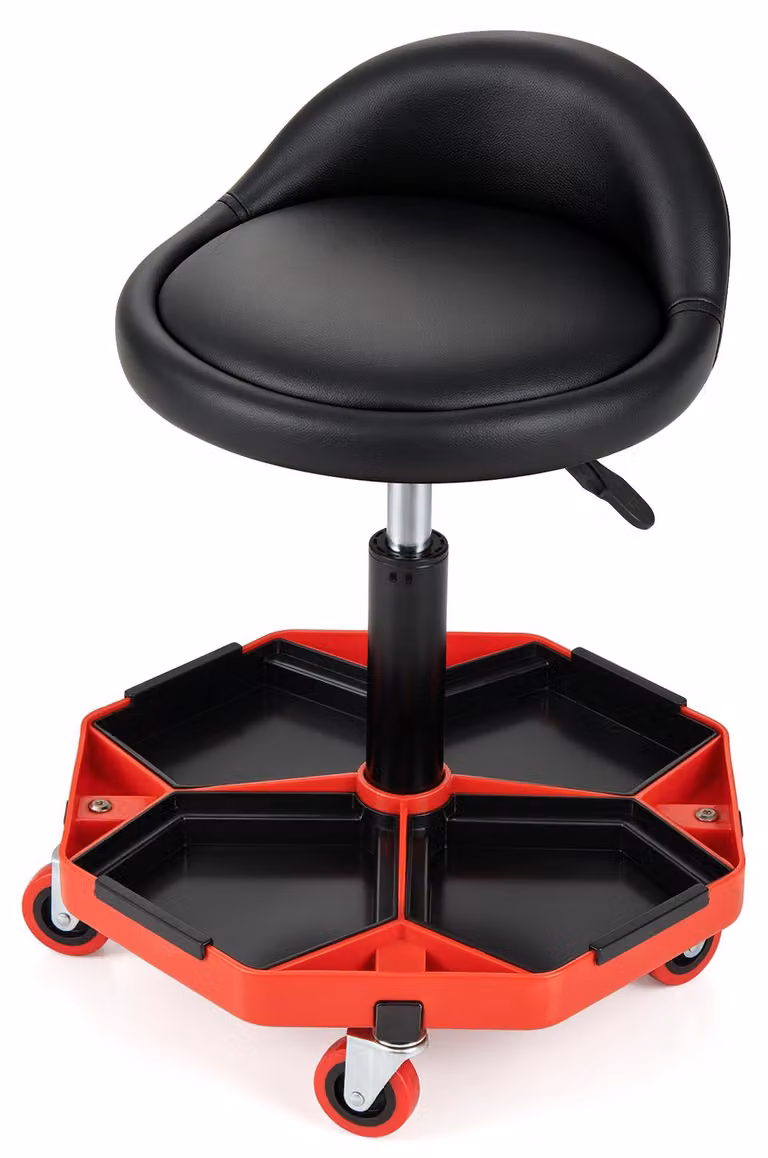 Carrello da officina COSTWAY, capacità fino a 120 kg, con ruote e vano portaoggetti; sgabello da lavoro regolabile in altezza da 43 a 58 cm; sgabello mobile con schienale e seduta girevole