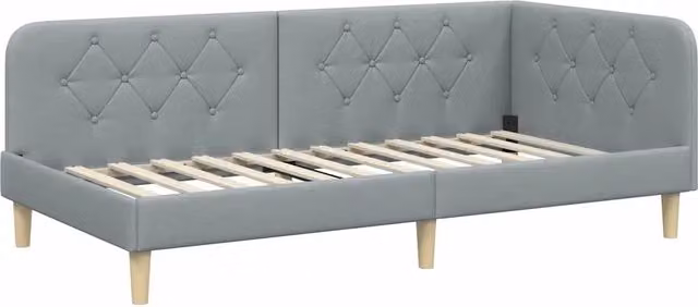 Letto singolo moderno DESIGN IN con cornice imbottita in tessuto grigio, L/P/H: 90 x 200 x 72 cm