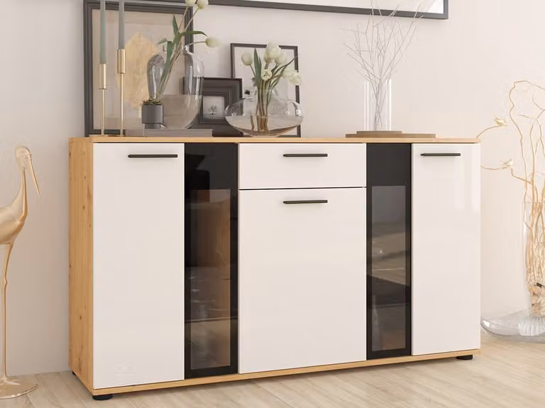Cassettiera combinata con illuminazione a LED PARK - rovere artisan / bianco
