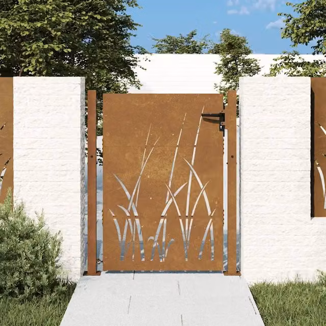 Cancello singolo da giardino vidaXL in acciaio Corten colore marrone L: 110 cm, H: 155 cm