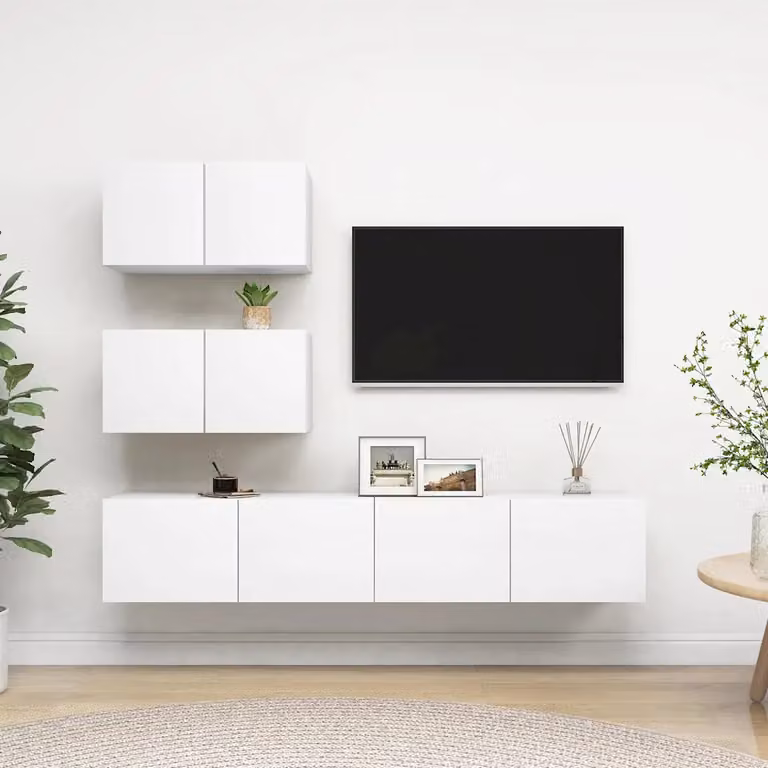 Set Mobili Porta TV 4 pz vidaXL Bianco in Legno e MDF per Soggiorno