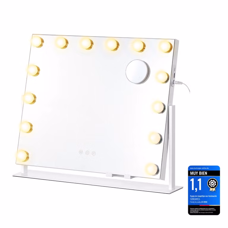 Specchio da trucco LED dimmerabile touch con porta telefono