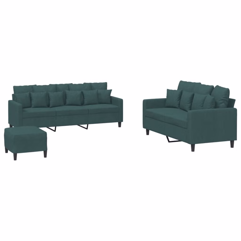Set di Divani 3 pz con Cuscini Verde scuro in Velluto