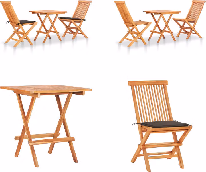 vidaXL 3 pezzi. Set da bistrot con cuscino grigio Teak - Set da bistrot - Set da bistrot - Set da bistrot in legno - Set da bistrot in legno