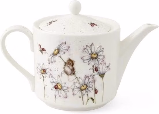 Teapot in ceramica bianca con decorazione floreale Wrendale Designs