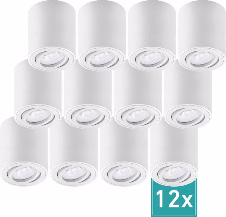 set di 12 faretti da superficie Oktaplex in alluminio orientabili a 3 livelli dimmerabili incl. modulo LED 2700K bianco caldo - spot da superficie bianco