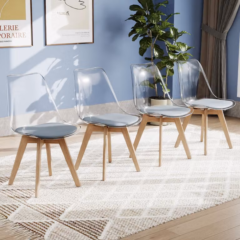 Set di sedie da pranzo moderne Costway in legno di faggio con schienale trasparente, Grigio