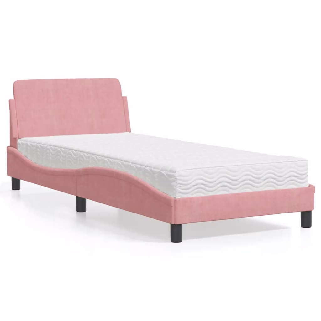 Letto con Materasso Dover Rosa 80x200 cm in Velluto