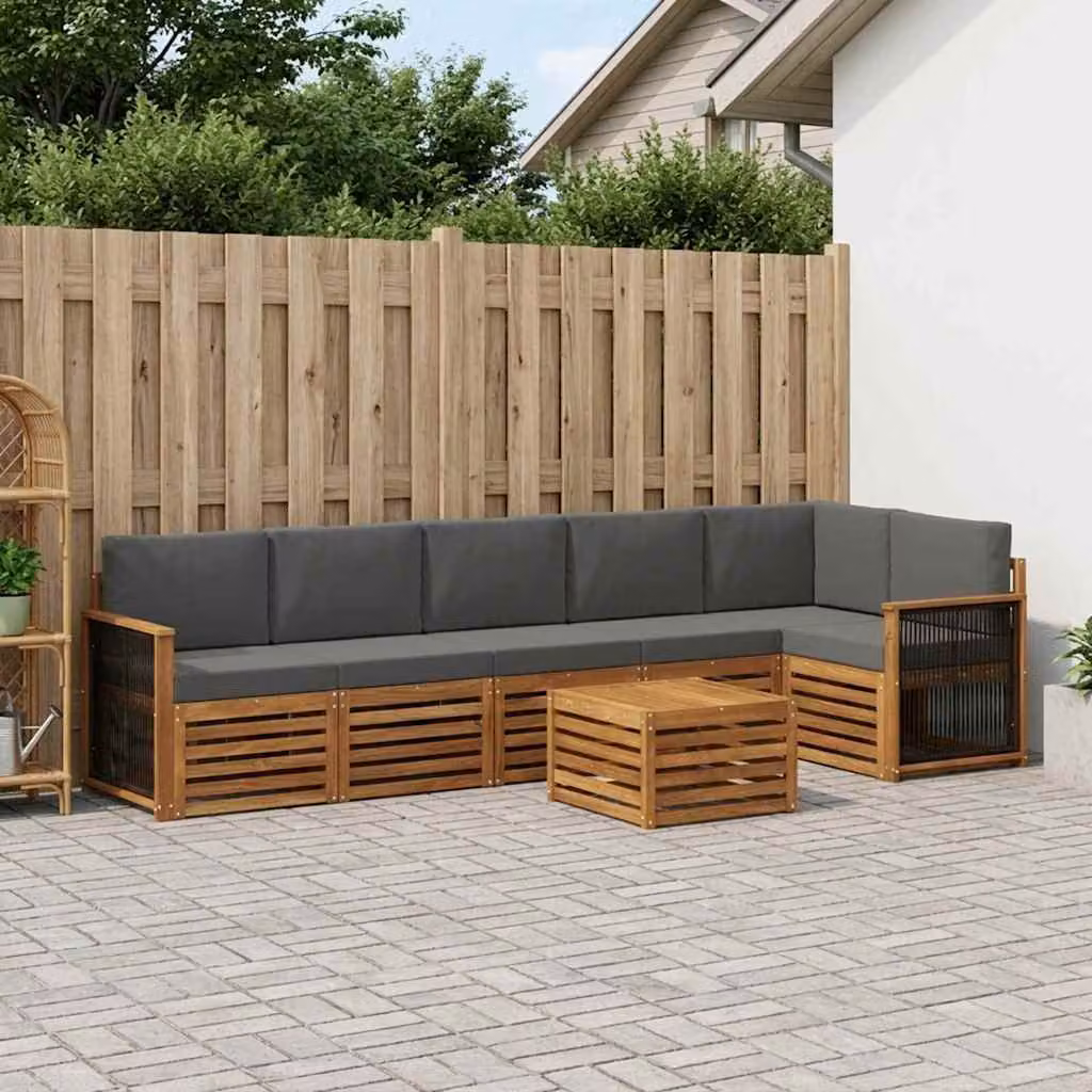 Set di divani da esterno vidaXL 6 pz in legno di acacia con tavolo da caffè e cuscini, colore antracite e marrone