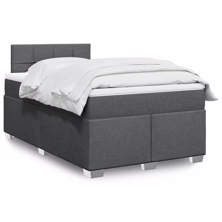 vidaXL Giroletto a Molle con Materasso in Tessuto Grigio e Bianco L/P/H: 120 x 200 x 100,5 cm