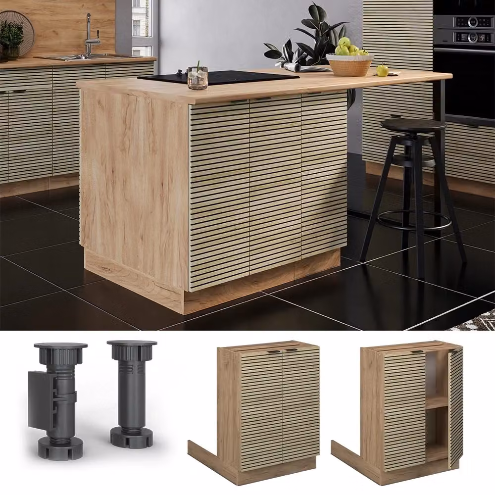 Isola da cucina Vicco Fame-Line in rovere dorato con base e ante a battente, L: 60 cm, H: 82 cm, P: 30 cm – 2