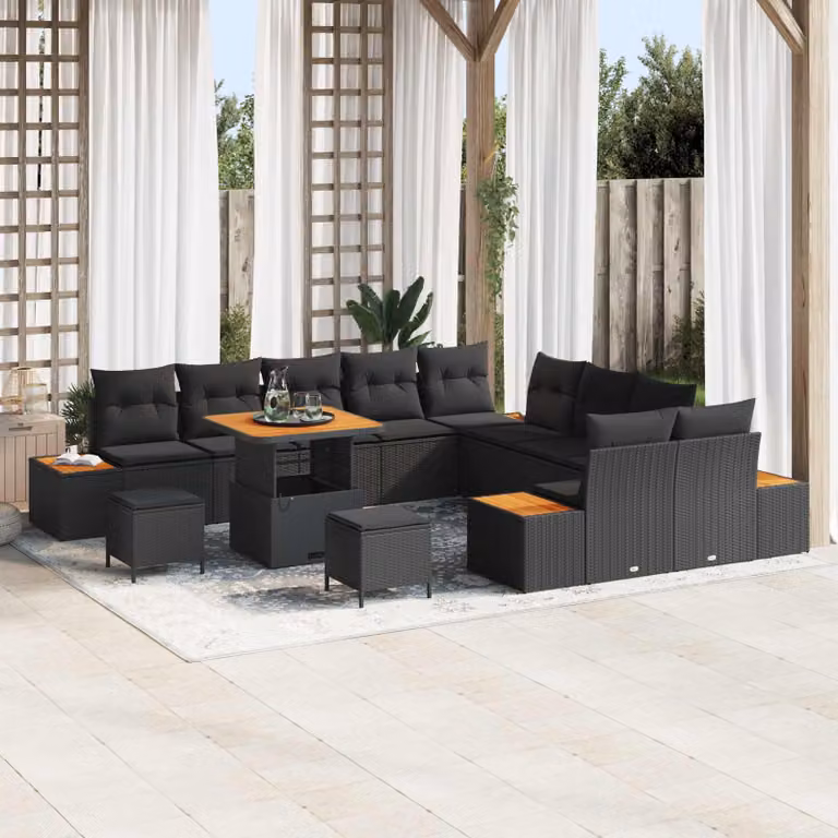 Set Divano da Giardino vidaXL a forma a U con 13 pezzi, Nero