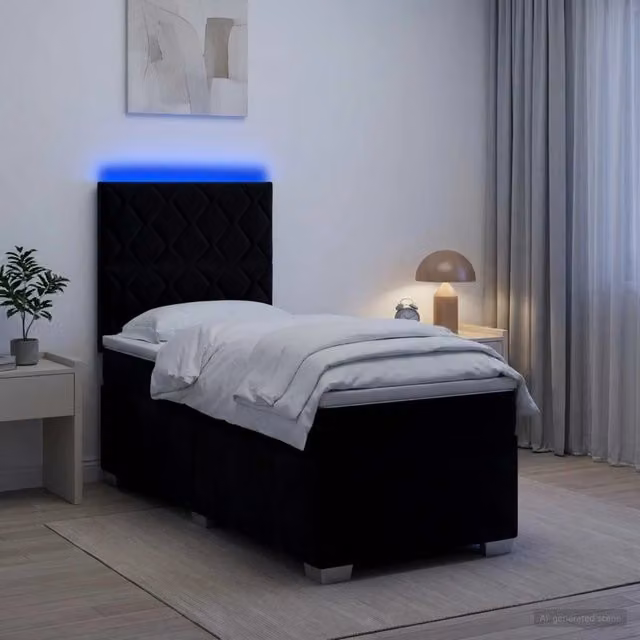 Letto box spring con materasso vidaXL in velluto nero con base contenitore e porta USB L/P: 190 x 90 cm