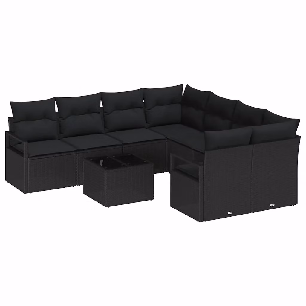 Set di divani da giardino vidaXL in polyrattan nero con tavolo in vetro, 9 pezzi per 8 posti a sedere – 2