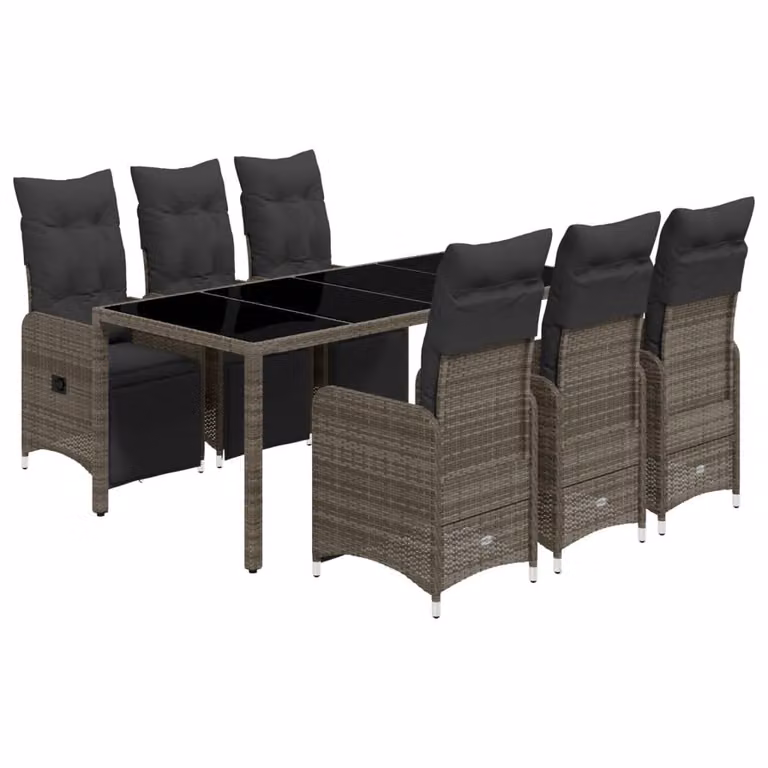 Set Bistrò da Giardino 7 pz con Cuscini in Polyrattan Grigio