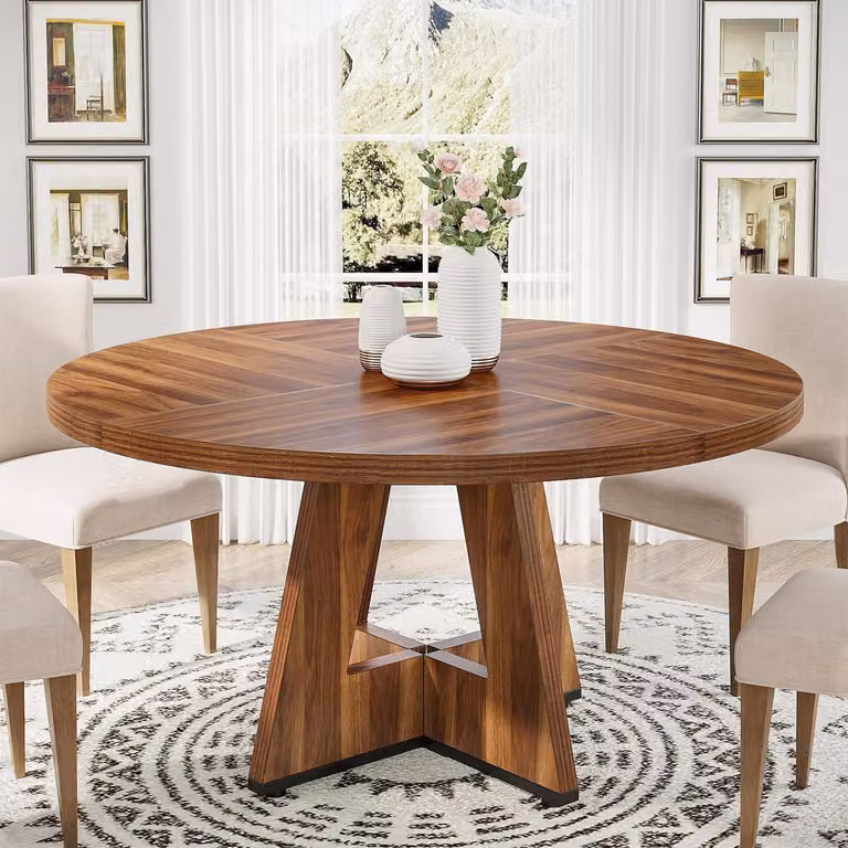 Tavolo rotondo da pranzo, diametro 120 cm, tavolo per cucina, sala da pranzo o soggiorno, colore marrone rustico