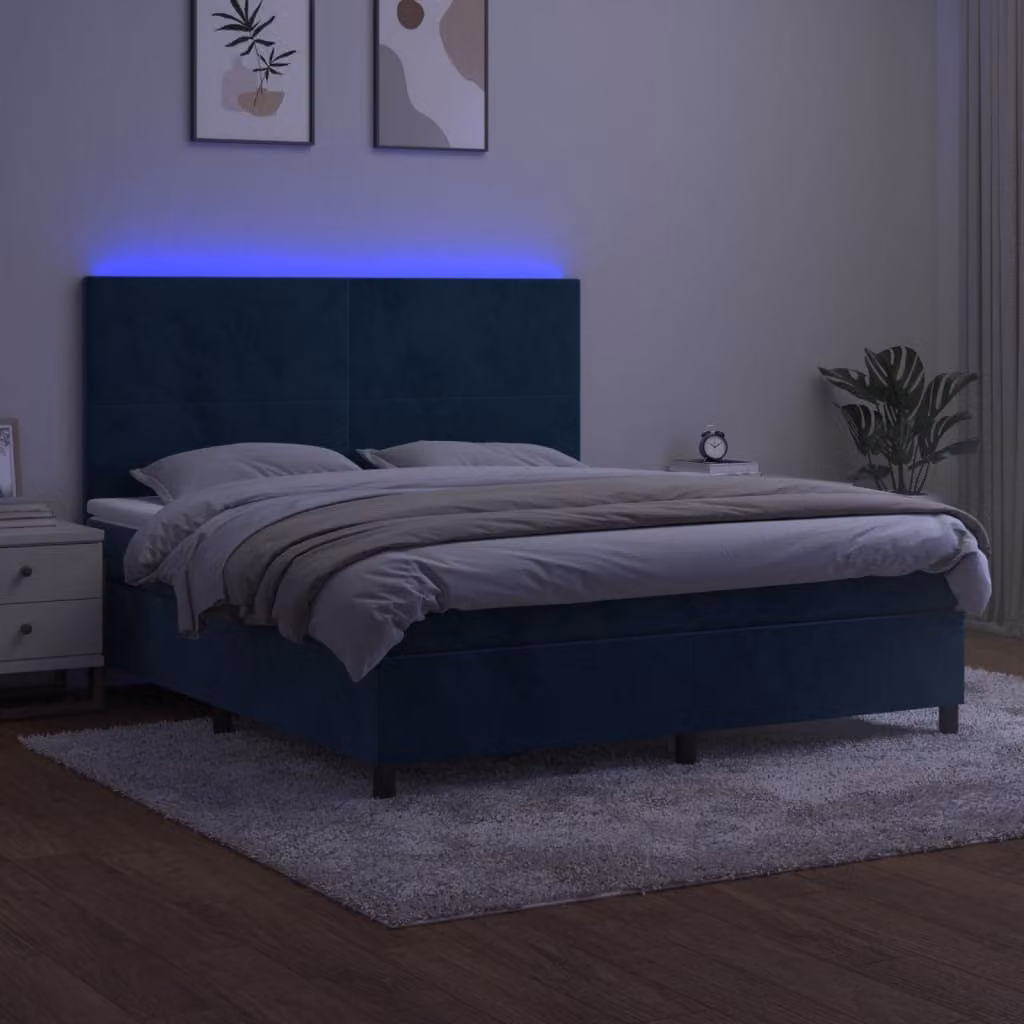 Maison Exclusive - Letto a Molle con Materasso e LED Blu Scuro 160x200 cm