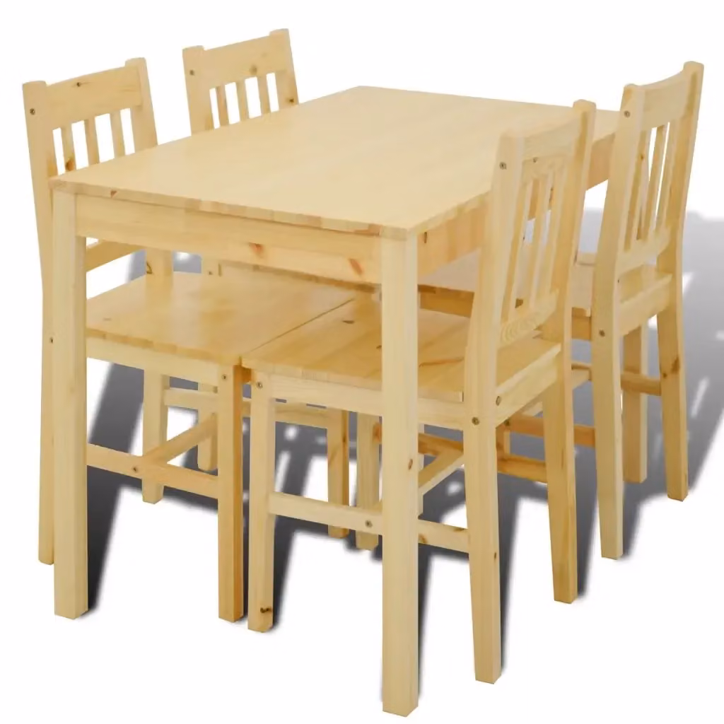 Set da pranzo vidaXL composto da tavolo rettangolare e 4 sedie in legno di pino color marrone e beige L/P/H: 170 x 108 x 73 cm – 2