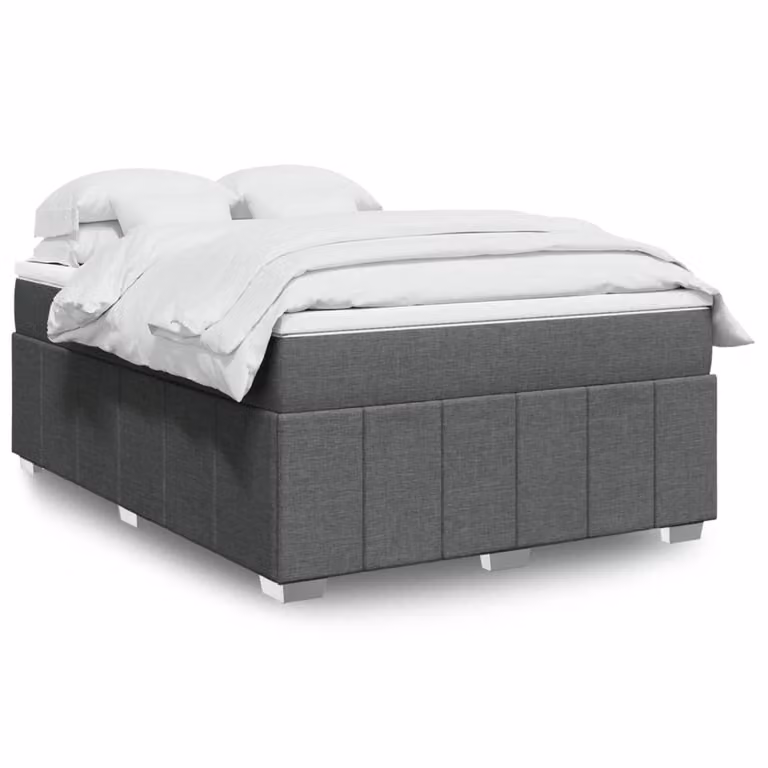 vidaXL Giroletto a Molle con Materasso Ibrido in Tessuto Grigio e Bianco L/P/H: 140 x 190 cm