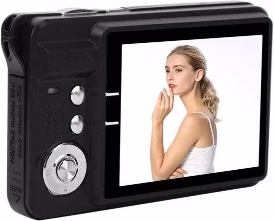 Telecamera digitale portatile nera con schermo LCD da 2,7 pollici, zoom 8x, risoluzione HD 1280x720, autofocus e microfono integrato