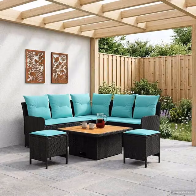 Set di Mobili 6 pz Nero e Turchese Rattan in PE 3422187