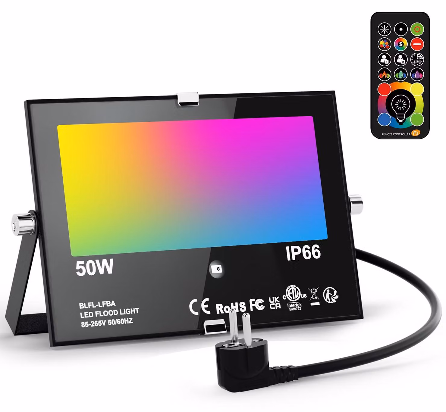 Fareto a LED da 50 W, RGB, 5000 lumen, grado di protezione IP66, con telecomando